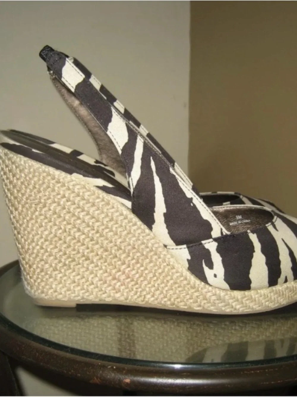 Moda Spana Zebra Print Black & Cream Slingback Wedges